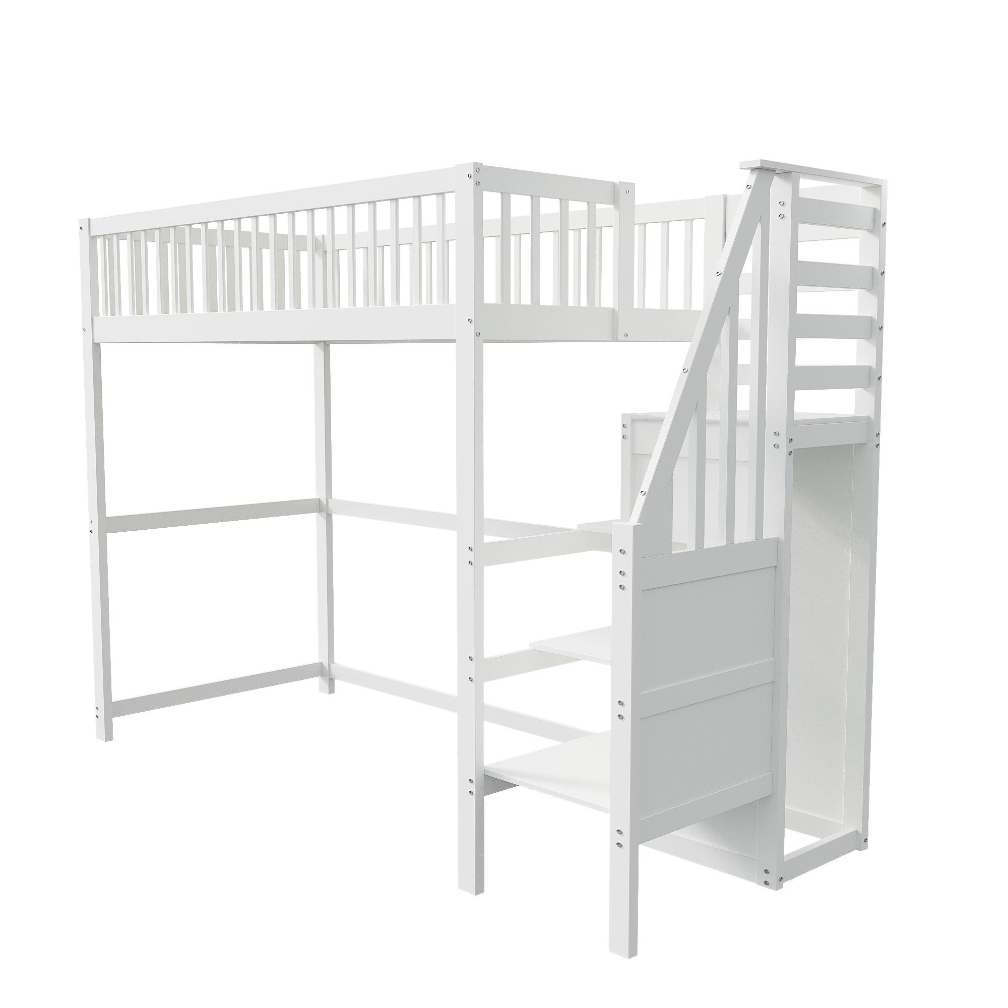 Lit mezzanine 90 x 200 cm avec armoire ouverte - Bois massif + contreplaqué + MDF - Blanc (sans matelas) - 6