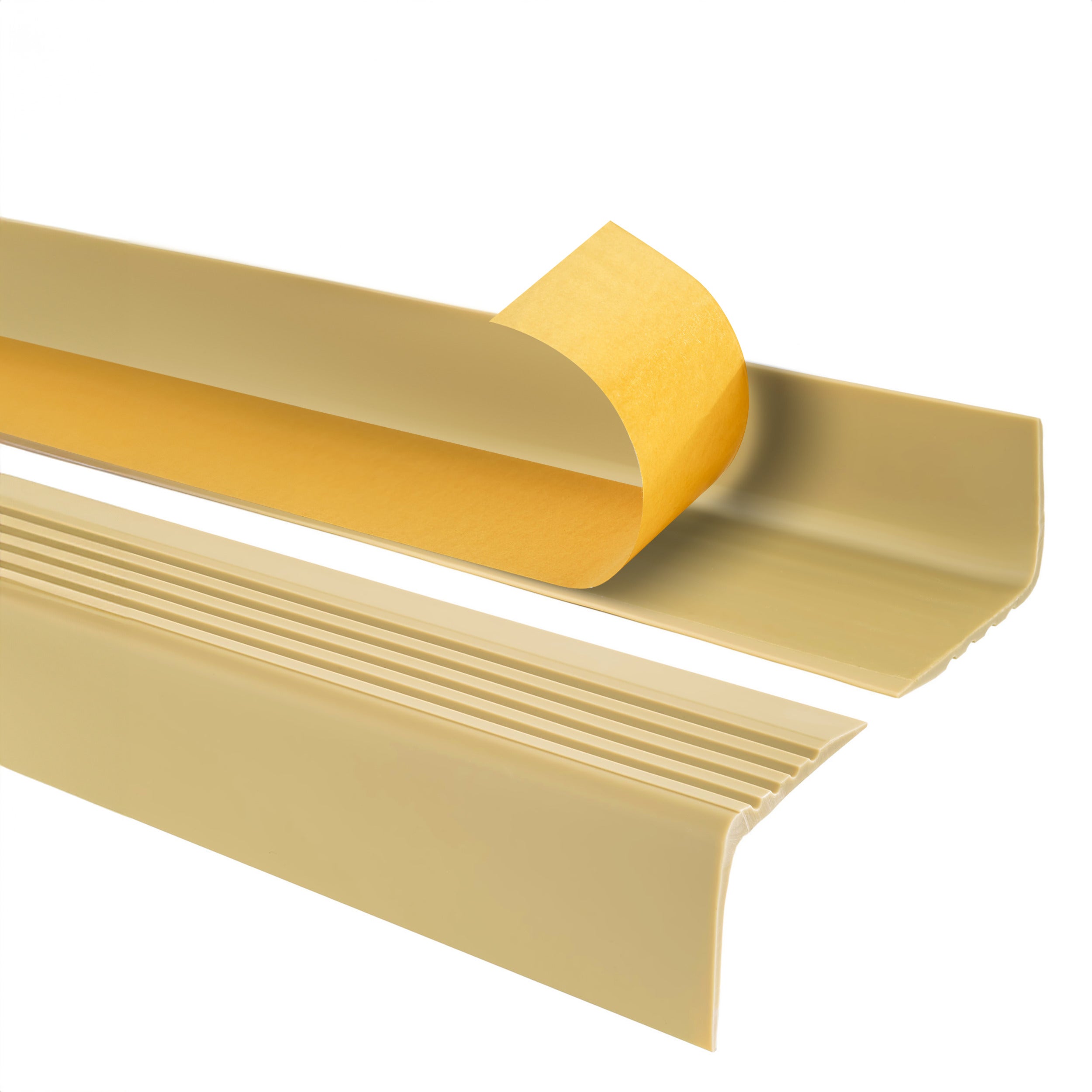 Samoprzylepny profil schodowy 50x42 mm PVC na krawędzie stopni z ryflowaniem - 165 cm, kremowy