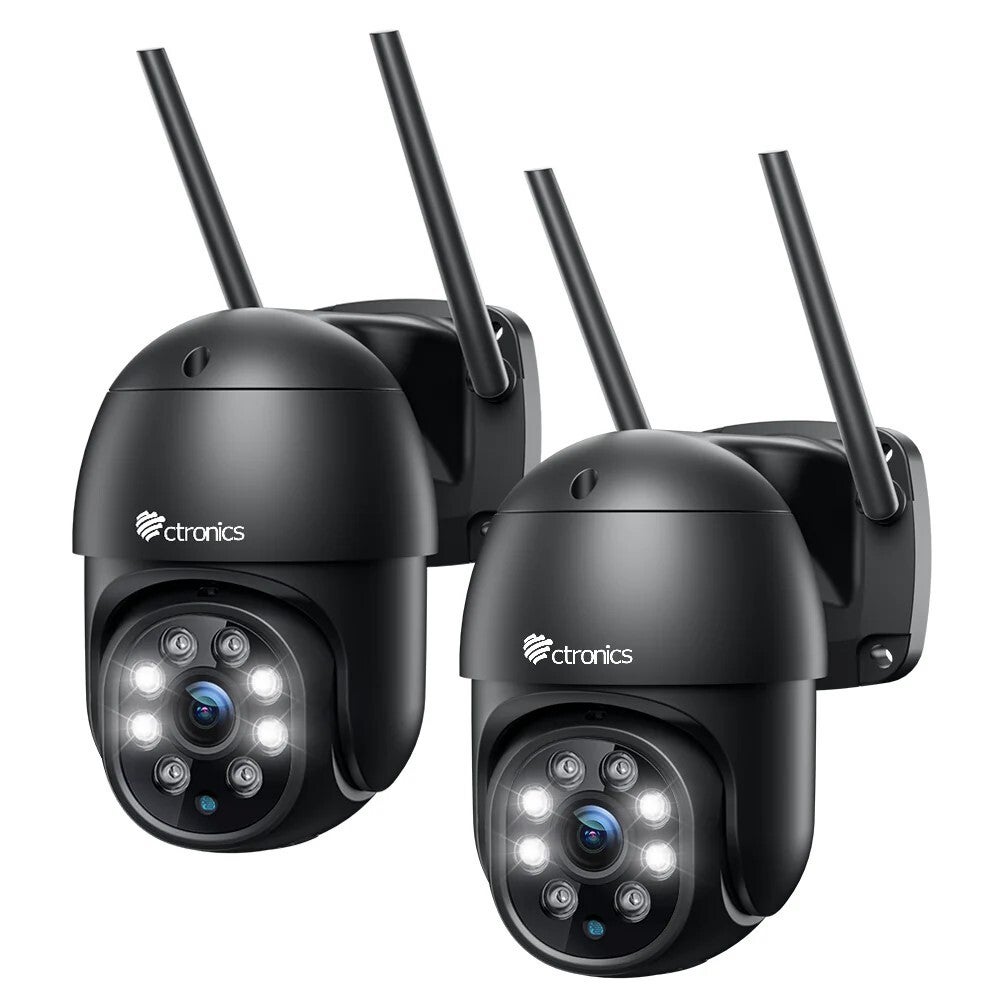 PTZ Kamera Monitoringu WiFi Czarna Ctronics – Detekcja Ruchów Ludzkich i Automatyczne Śledzenie, Tryb Nocny 30M, Zestaw 2 szt.