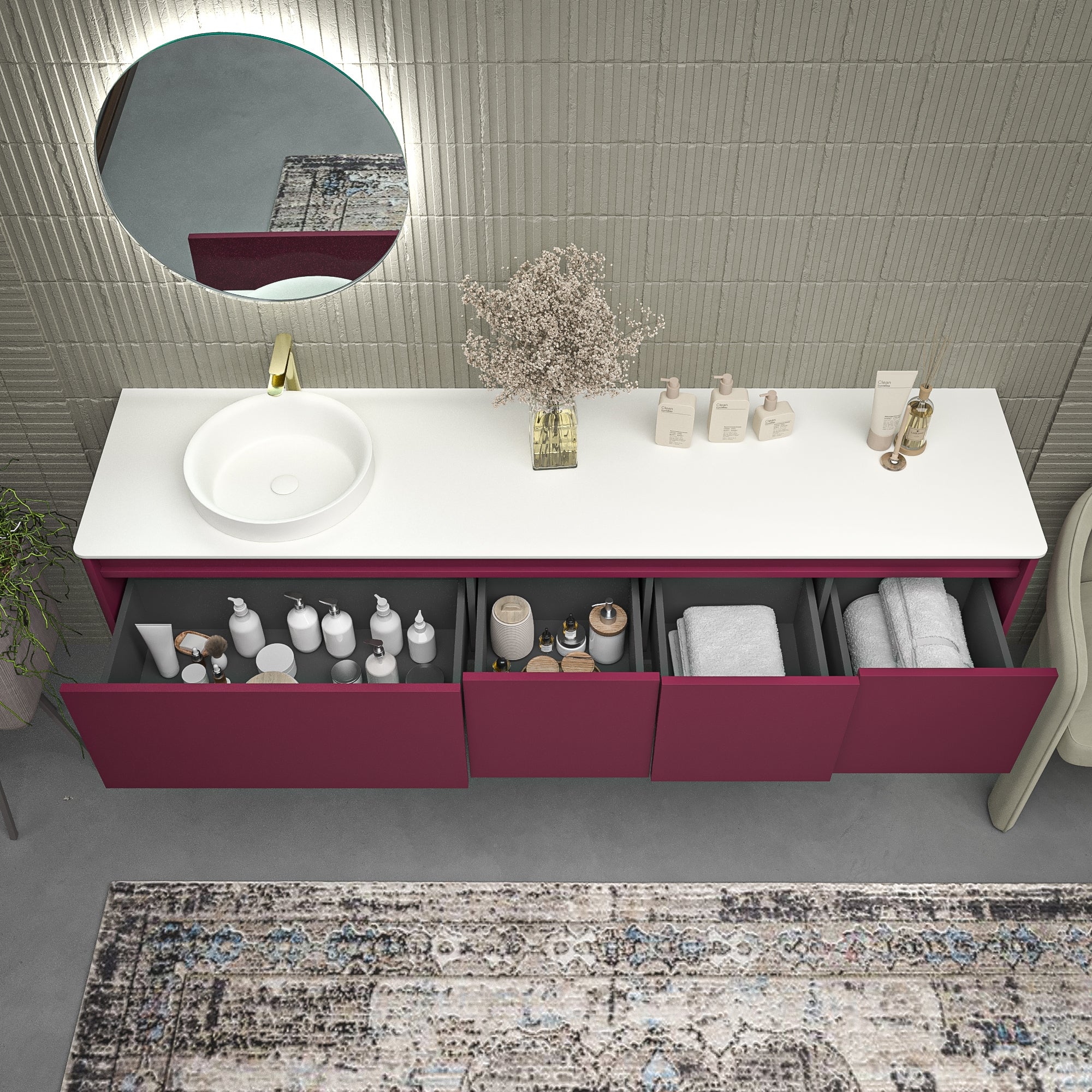 Mobile da bagno sospeso VAROBATH FUSE — 4 cassetti con lavabo incluso - Colore RAL personalizzabile Design moderno Premium﻿ - 3