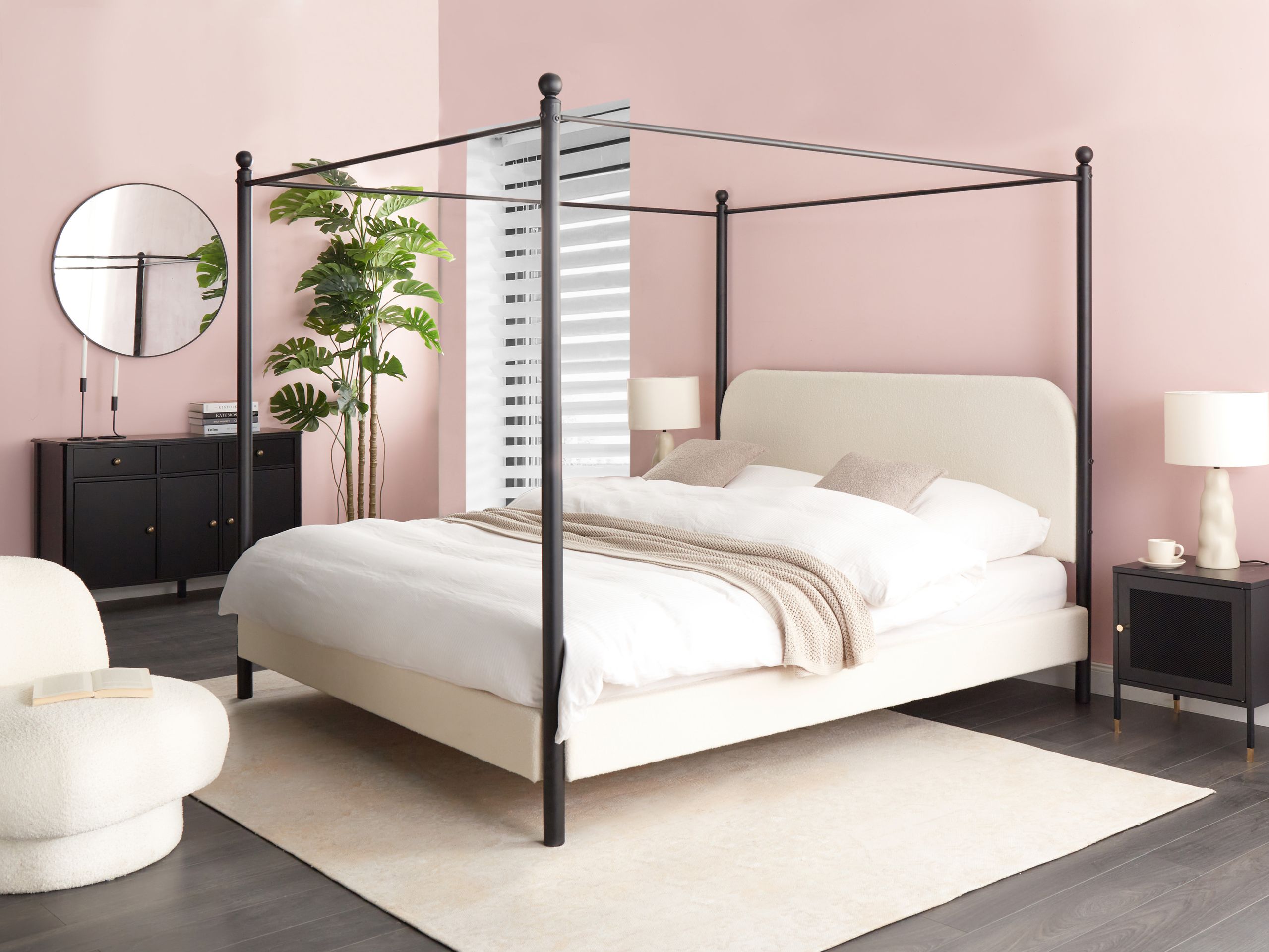 Cama com dossel Bouclé DANNEMOIS 180 x 200 cm Branco creme - 2