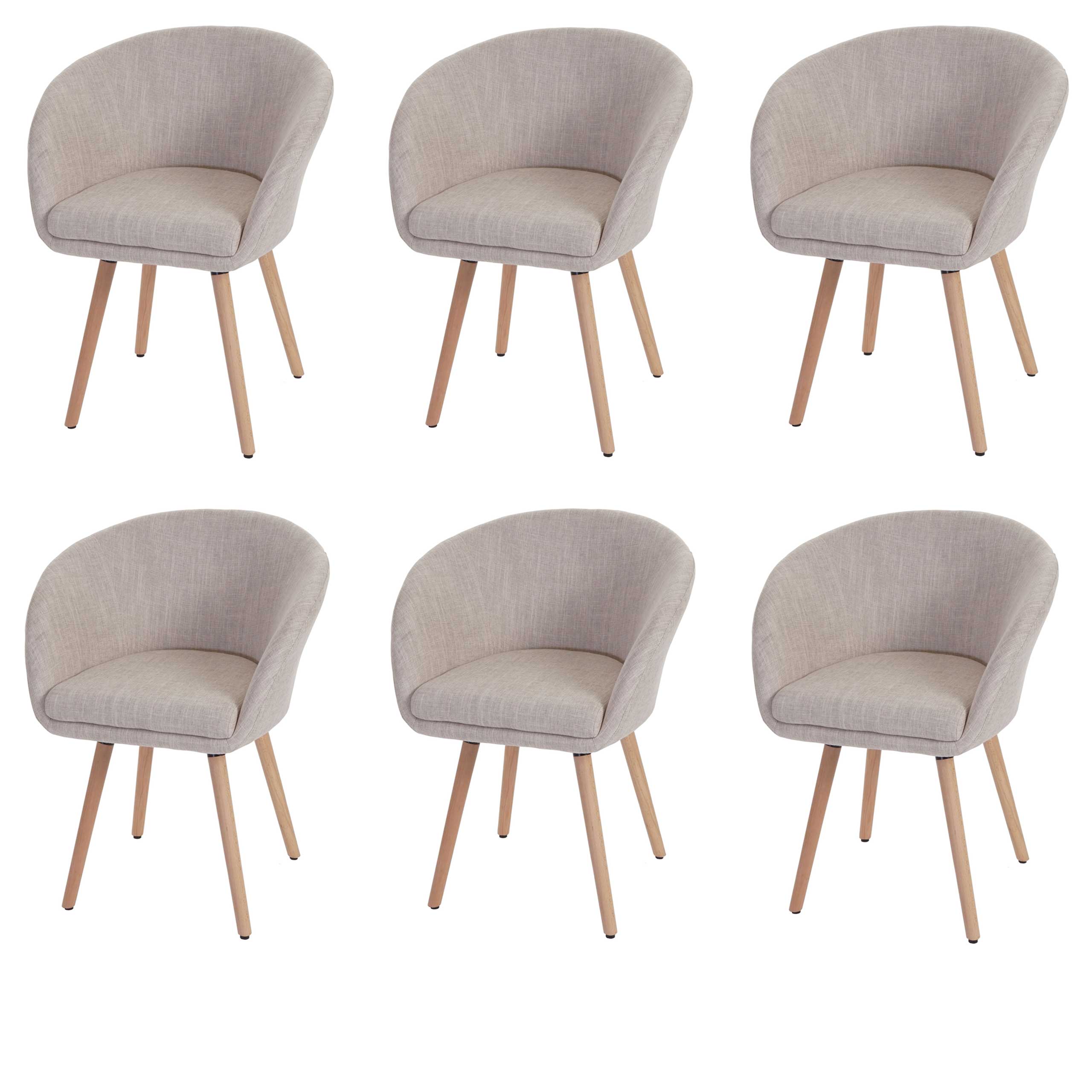 Zestaw 6 krzeseł do jadalni Malmö T633, krzesło kuchenne, design retro 50s ~ tekstylny, kremowy/szary