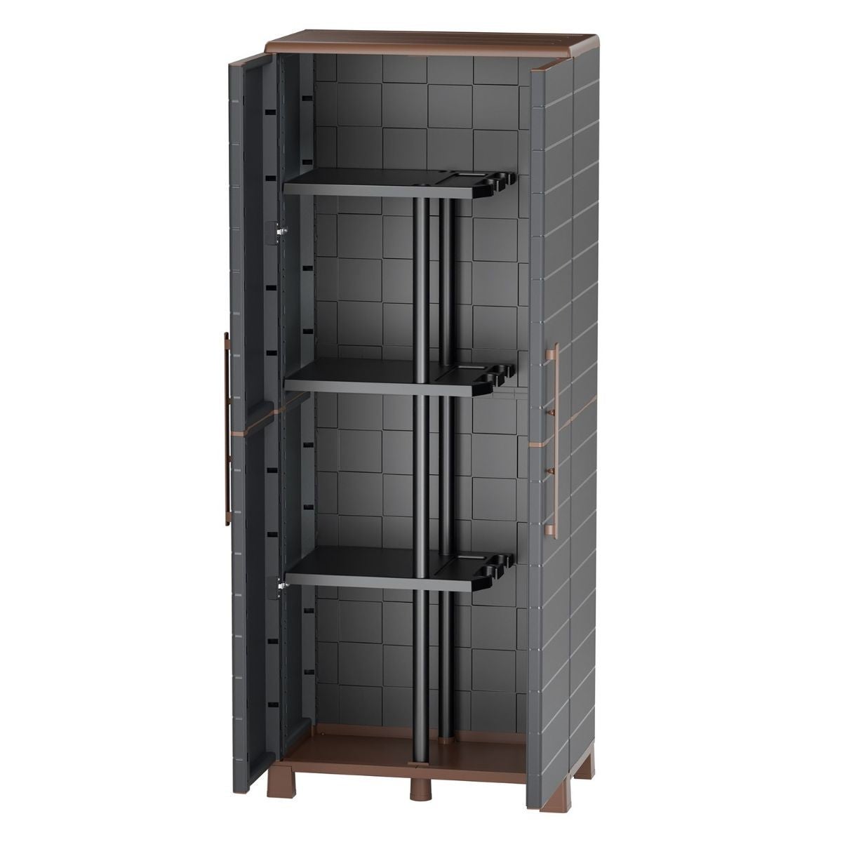 Armadio Porta Scope con 3 Ripiani Rimovibili a 2 Ante Antracite & Marrone 70x39x165 cm – Armadio Porta Scope per Garage e Lavanderia ARTPLAST - 2