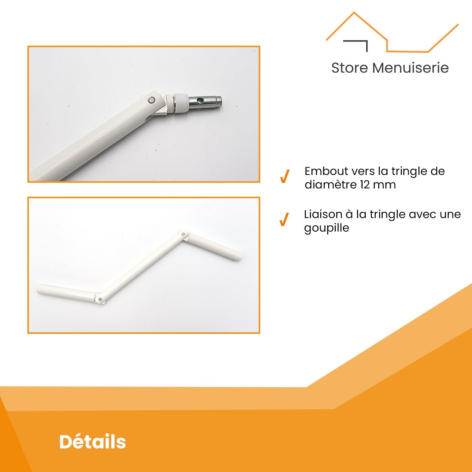 Poignée de manivelle, Aluminium, Blanc, D.12 mm, Longueur 410 mm, Mécanisme pour Volet Roulant Manuel à Manivelle - 3
