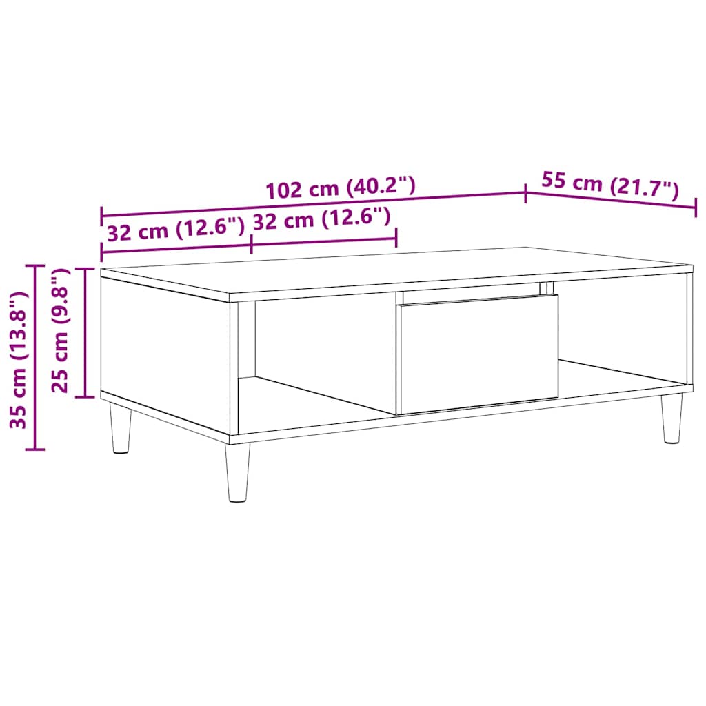 Stolik kawowy Dąb rzemieślniczy 102 x 55 x 35 cm vidaXL - 3
