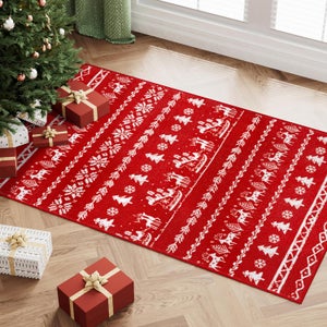 Tappetino Da Bagno Natalizio Con Renna 50x81cm - Rosso, Antiscivolo, Assorbente In Microfibra, Lavabile