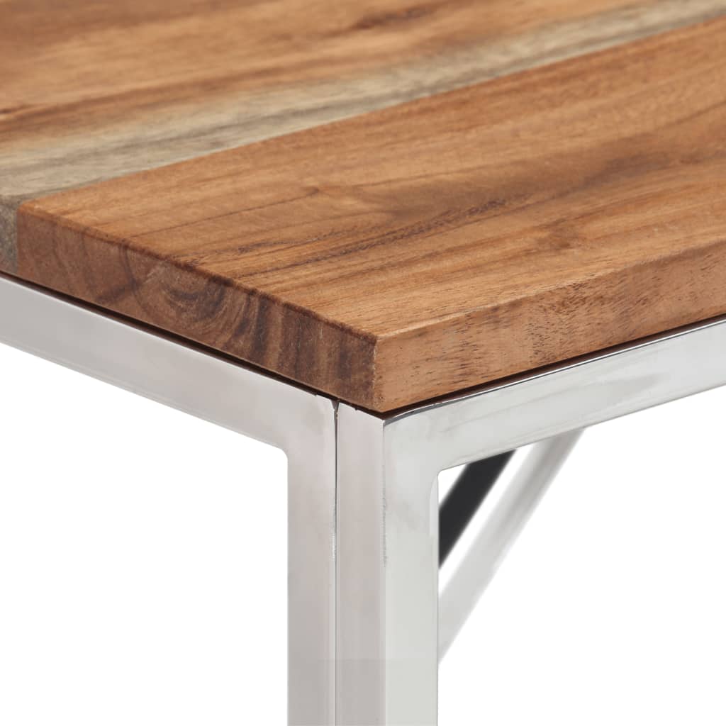 Table console argenté acier inoxydable et bois massif d'acacia - 4