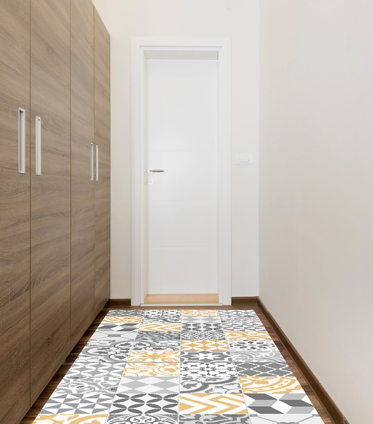 Kolażowa Dywan winylowy w kolorze żółtym 80x300 cm - PVC antypoślizgowa, winylowa do kuchni lub salonu, zmywalna, wodoodporna, styl wodoodporny