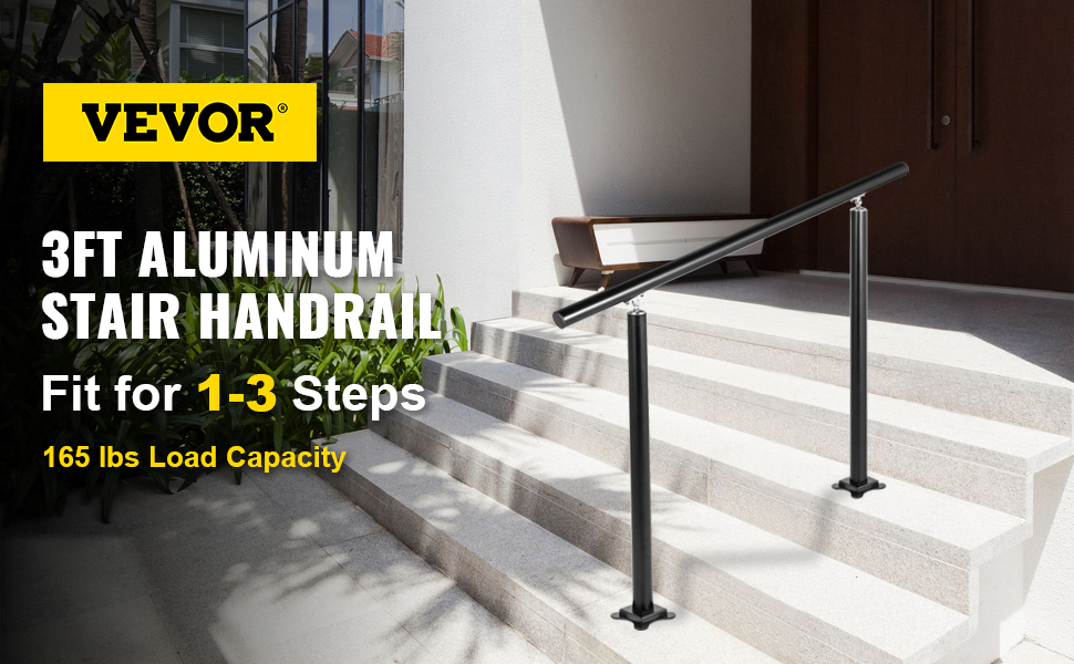 Kit Rampe d’Escalier Noir en Aluminium/Fer,VEVOR Garde-Corps Extérieur pour Terrasse ou Construction,Main Courante Balustrade Robuste - 9