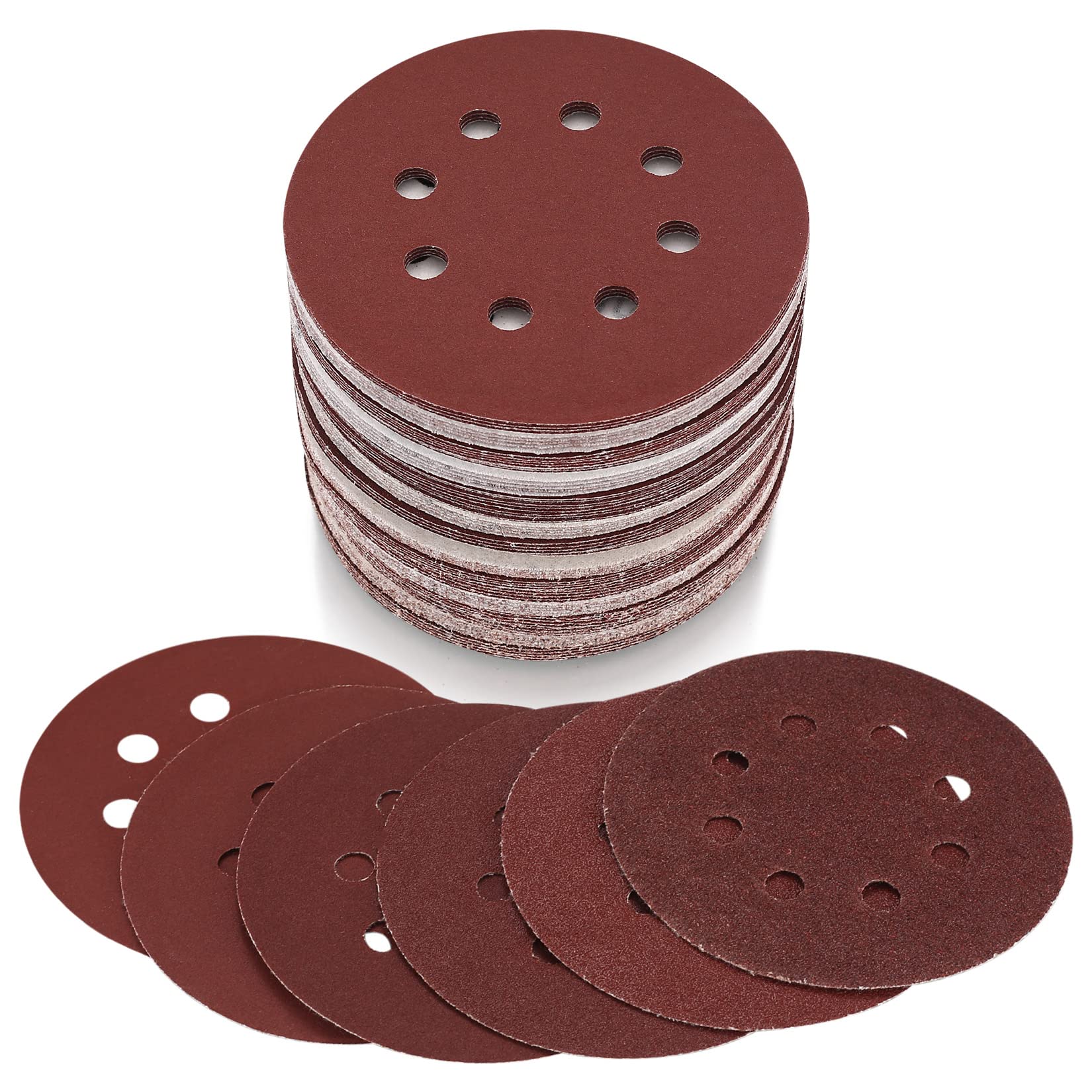 100 peças de discos de lixa 125 mm, disco de lixa de grão 240, lixa de 8 furos, folhas de lixa para lixadeira orbital aleatória de parede - 7