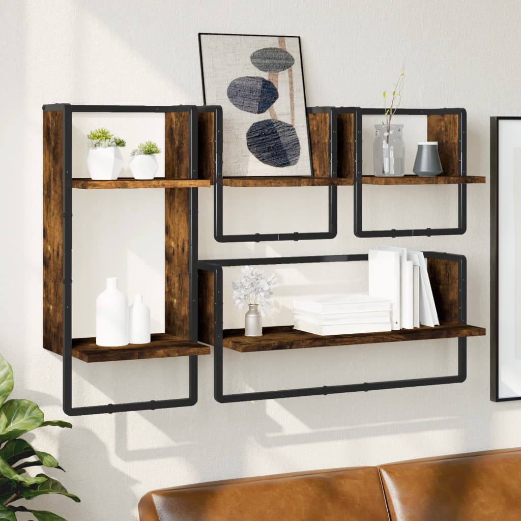 Maison exclusive - estantes pared barras 4 pzas madera de ingeniería roble ahumado