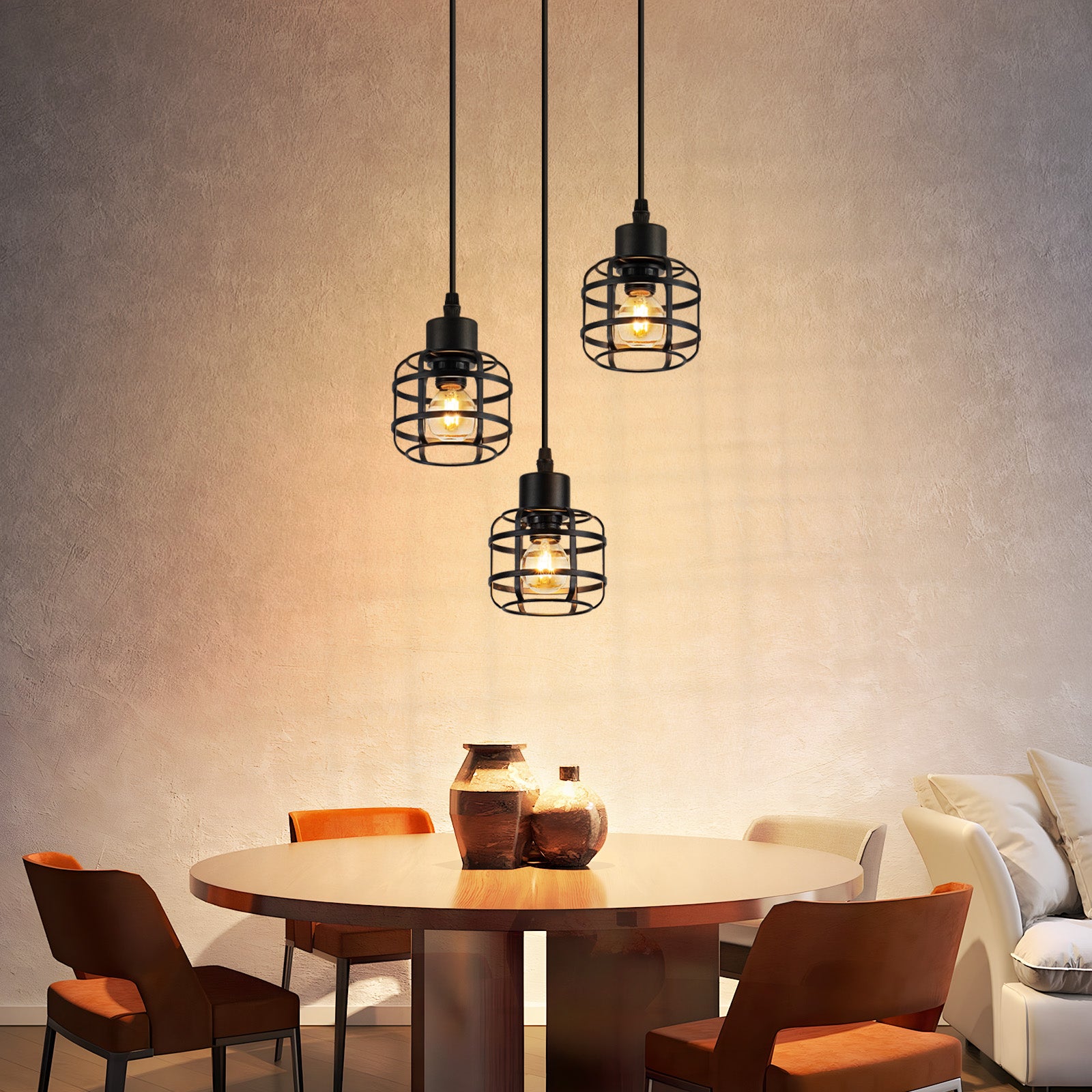 ZMH Lampa wisząca do jadalni w kolorze czarnym, 3-punktowa, E14, do kuchni lub kawiarni (żarówka nie jest dołączona) - 7