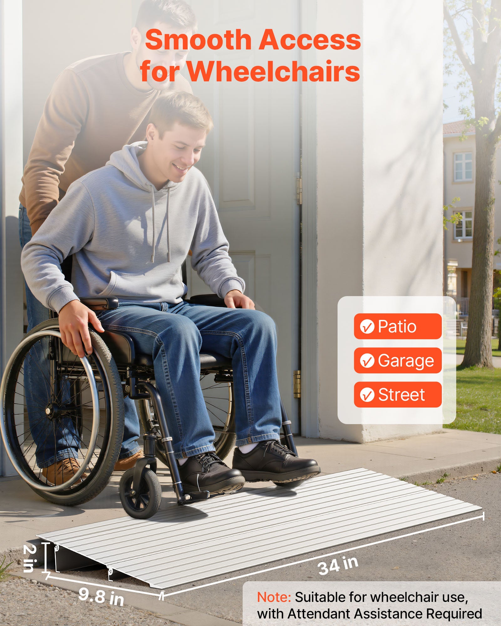 Rampe Seuil Porte VEVOR pour Fauteuil Roulant, Hauteur Max 59 mm, Charge Max 363 kg, Rampe en Alliage Aluminium pour Fauteuils Roulants, Scooters - 2
