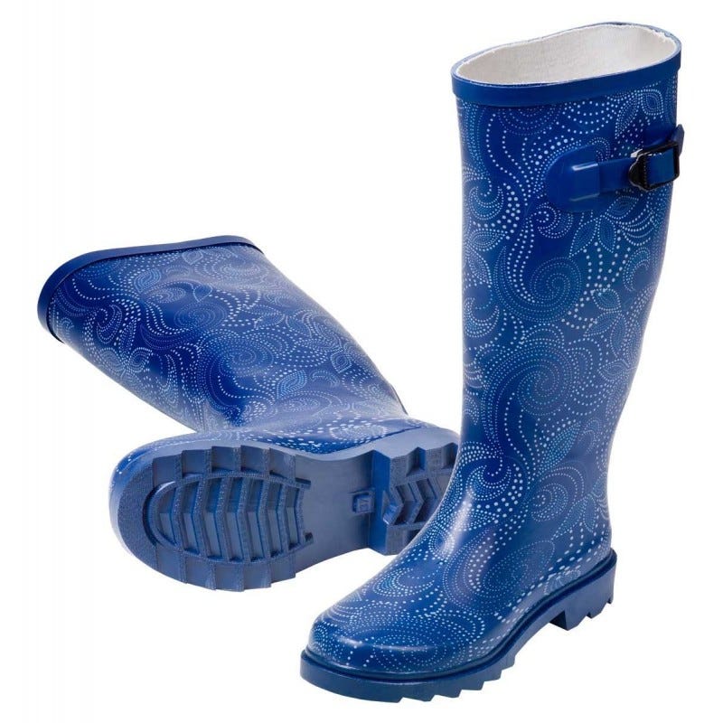 Stivali Di Gomma MADSea Ocean Per Donna: Blu Chiaro Con Pois Bianchi, Alti 25cm, Antiscivolo E Caldi