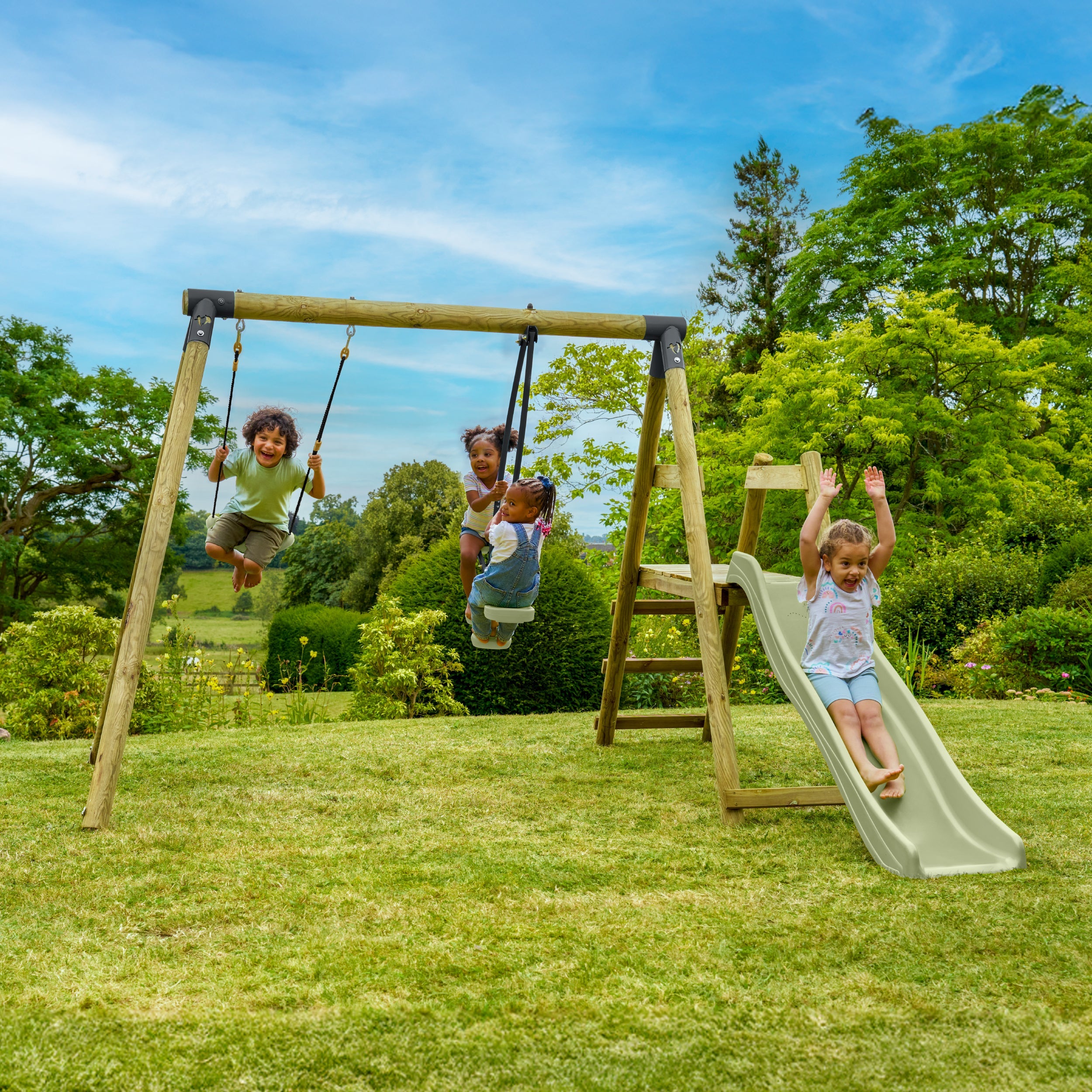 Portique balançoire avec vis-à-vis et toboggan - bois PEFC™- H190 cm - ARBOUSIER - 2