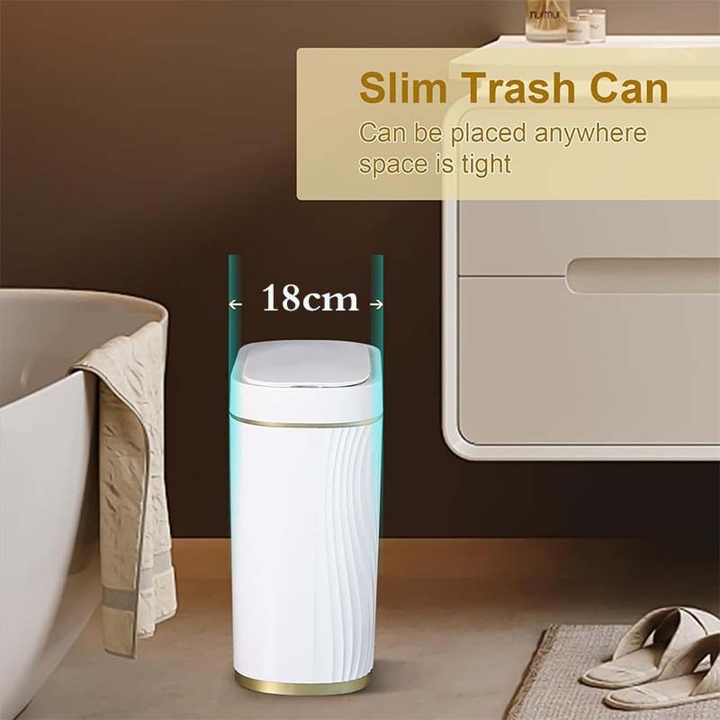 Poubelle Intelligente 8L à Capteur avec Couvercle Doré - Mini Corbeille Étanche Super Plate pour Salle de Bain/Chambre/Salon/Bureau - 5
