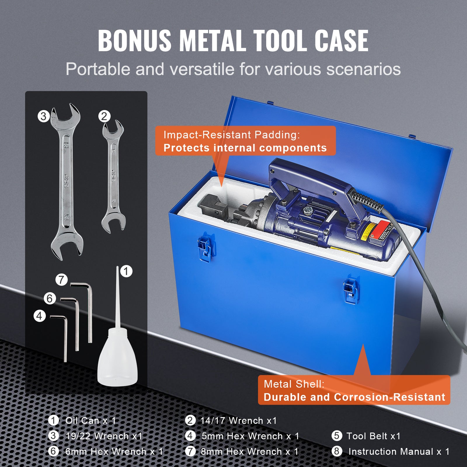 Coupe-barres hydraulique électrique SucceBuy 1350W,4-22mm,portable,acier haute puissance,220V,mallette à outils et bidon d'huile,noir bleu RC-22 - 5