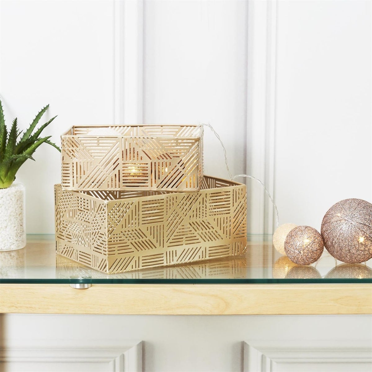 Lot de 2 Paniers de Rangements en Métal Doré Ajouré Motif Géométrique - GLOWUP - 2