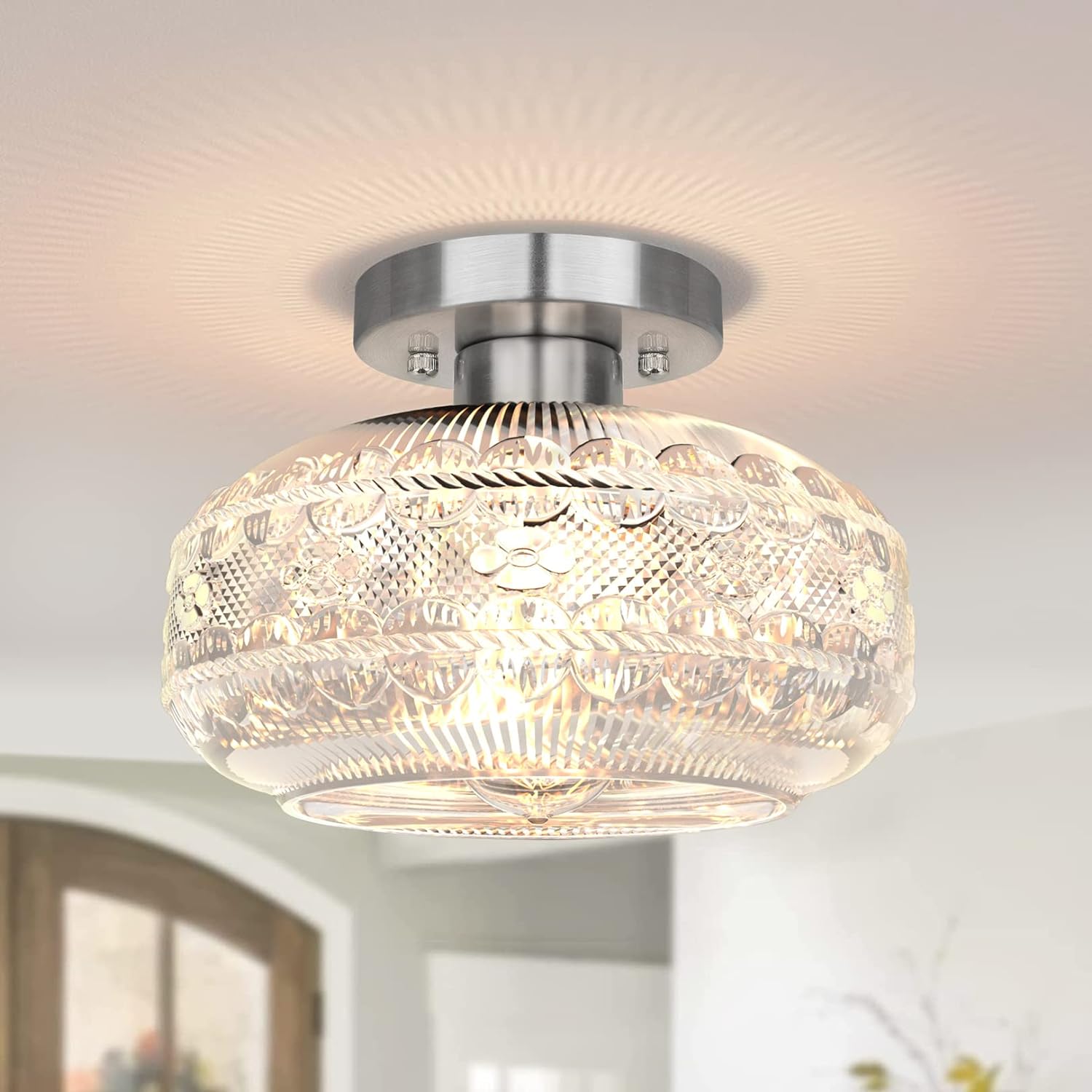 Plafon 220 V, żarówka nie jest dołączona, szklany klosz blisko plafonu, vintage lampa wisząca do wnętrz
