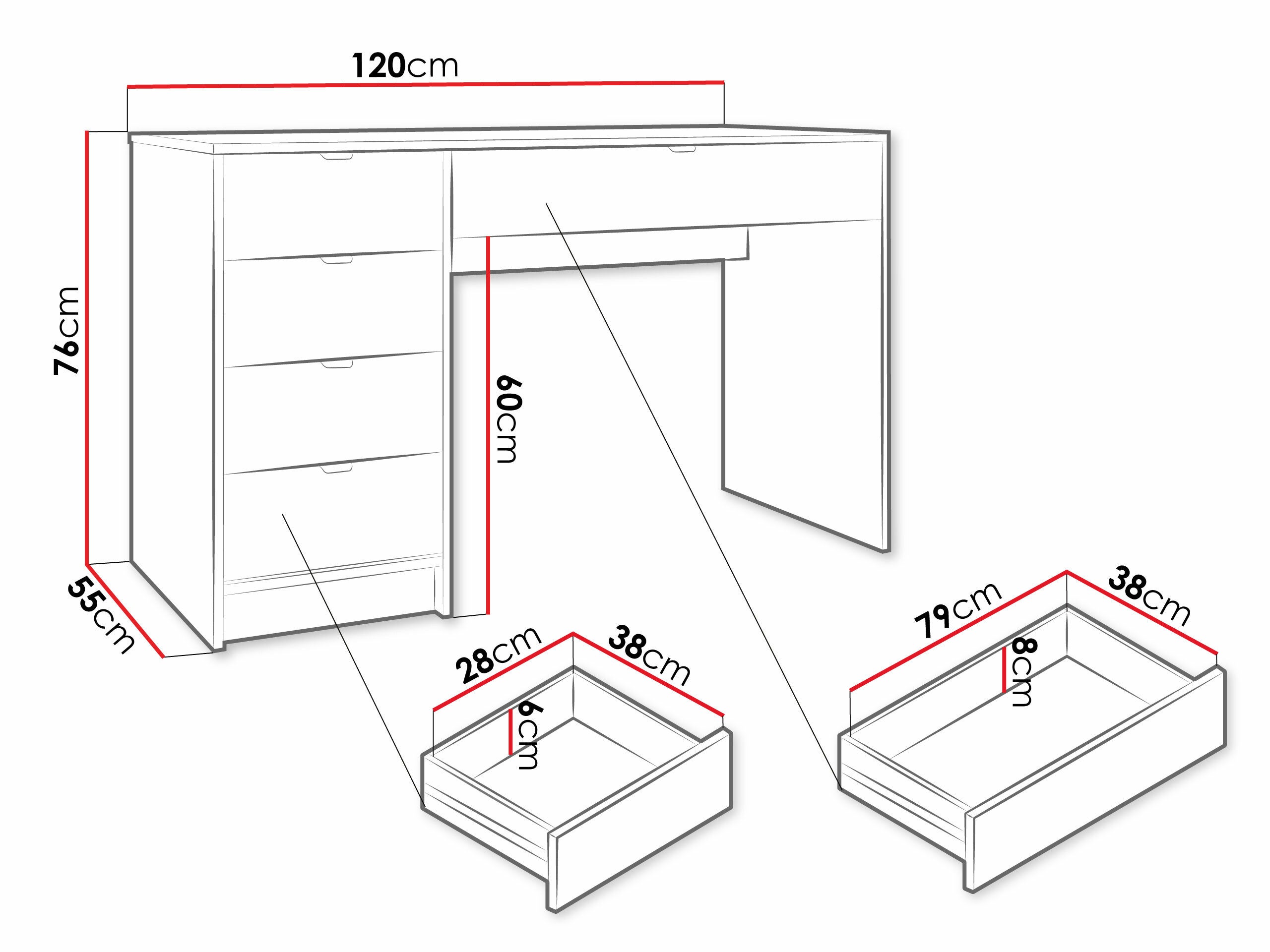 Bureau Comfivo Papilio, Avec tiroirs, Nombre de tiroirs: 5.00, 76x120x55cm, Noir - 4