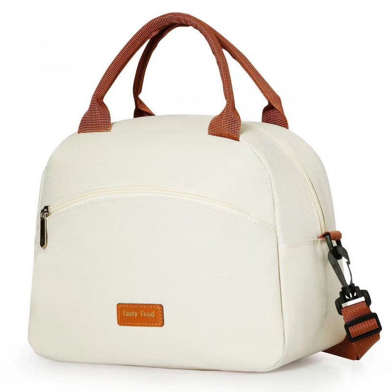 Wielokrotnego użytku torba termiczna na lunch dla kobiet z paskiem, wodoodporna torba na lunch dla dorosłych (BIAŁA)