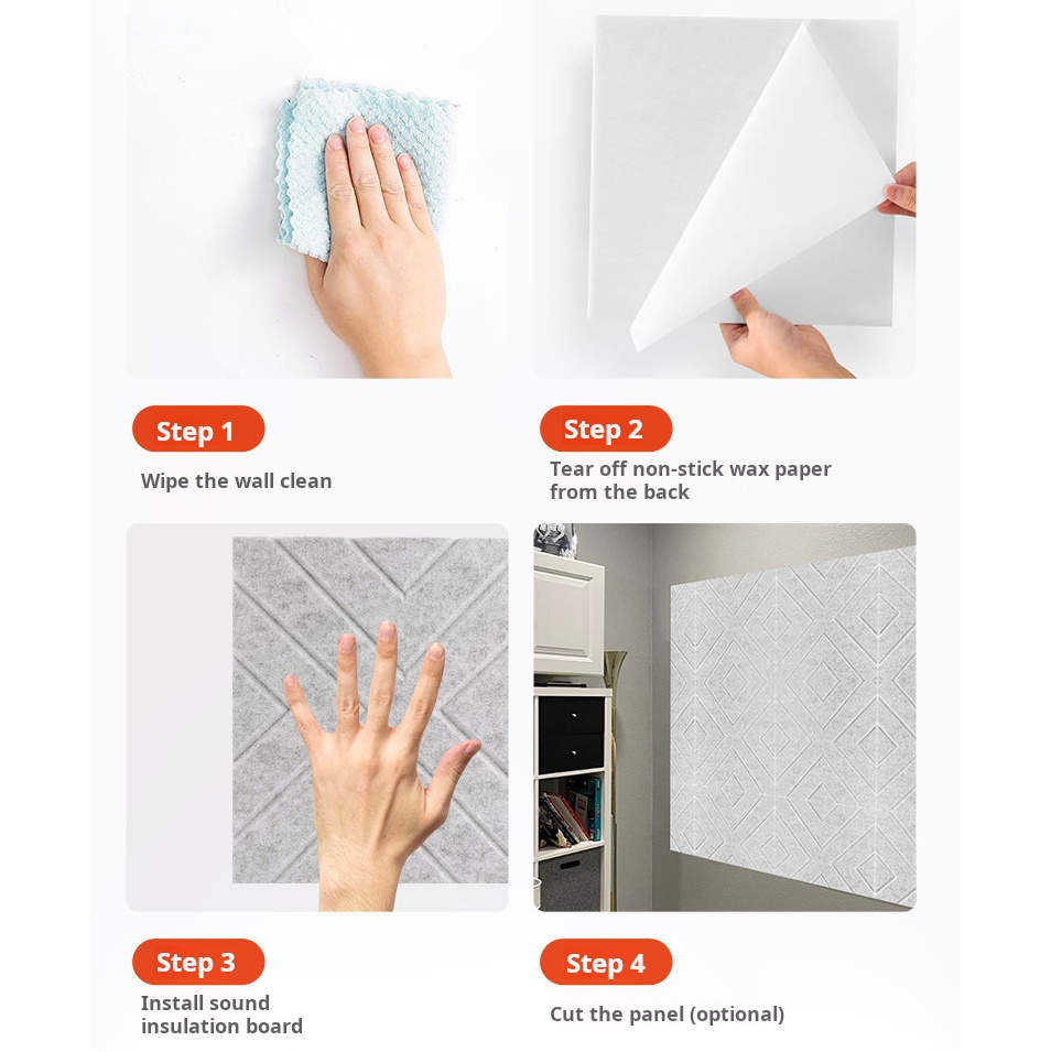 Lote de 12 paneles acústicos autoadhesivos, relleno insonorizante de poliéster, paneles murales insonorizantes de alta densidad, 30 x 30 cm, Blanco - 8