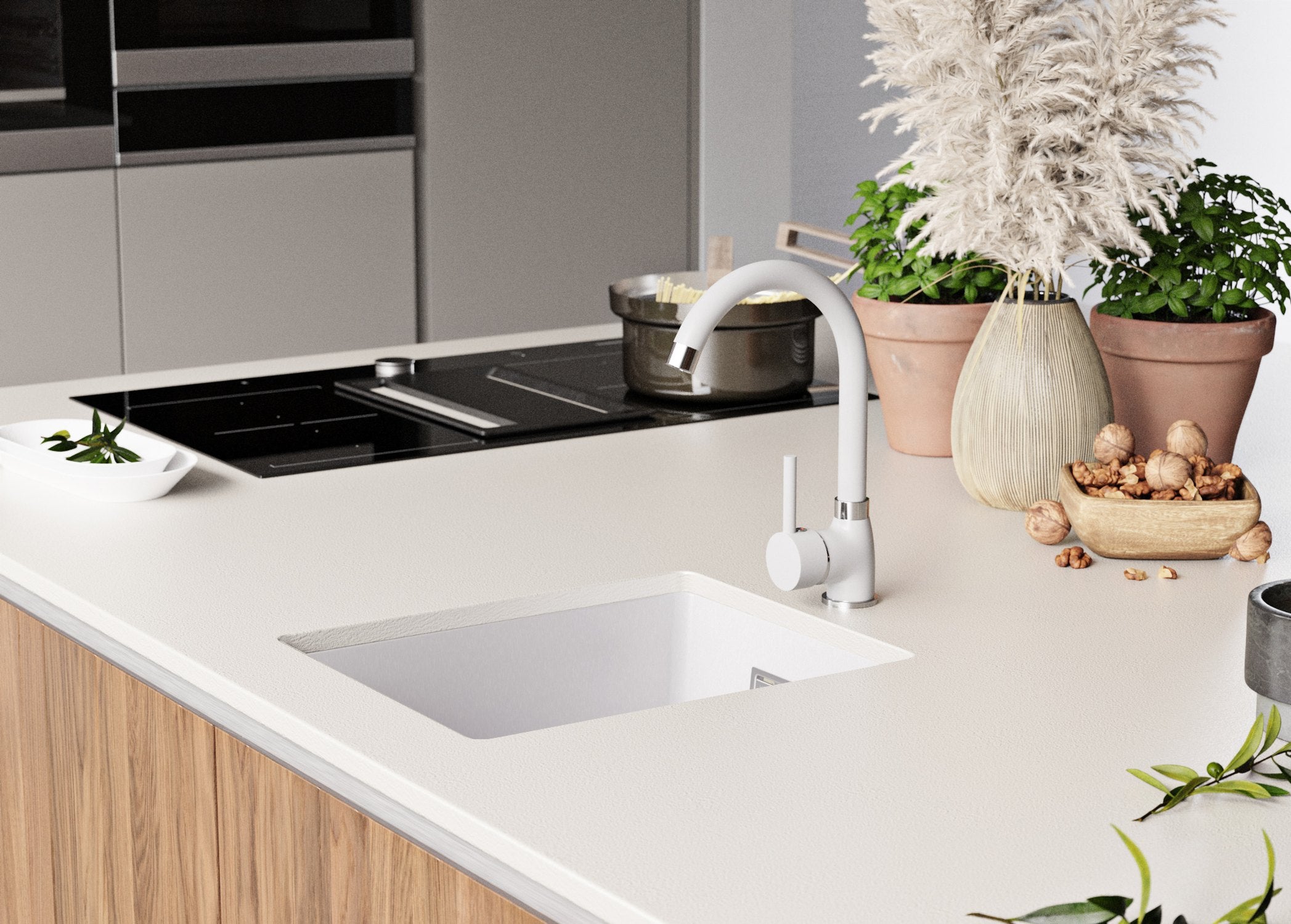 Lavandino sottotop Bianco 36x47cm, Lavello in Granito a 1 vasca + Sifone Classico + Accessori, Lavabo da Cucina al mobile 40cm - London PRIMAGRAN - 9