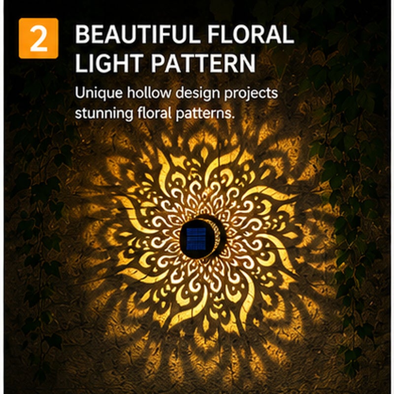 Lot de 4 appliques murales solaires d’extérieur Gardencave en métal, étanches, motif mandala, pour patios, marches, poteaux de jardin et terrasses - 2
