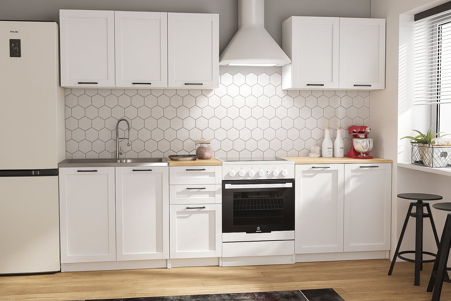 Cuisine complète Quadro blanc 6 éléments avec façades à cadre - 200 cm - 5