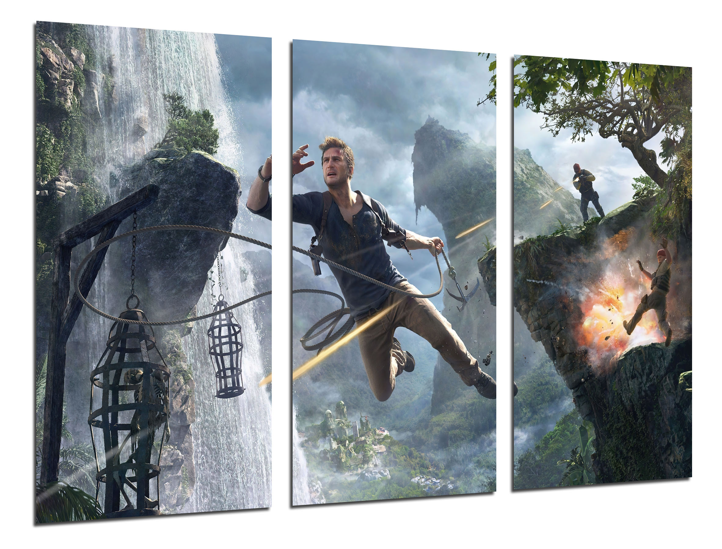 Set cuadros vídeo juego, uncharted 4, paisaje, sam, nate, impresión digital sobre madera