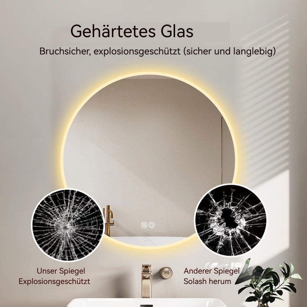 Miroir Rond LED 80cm Salle de Bain avec Éclairage Dimmable, Anti-Buée, 3 Températures de Couleur, Miroir Maquillage Moderne - 6