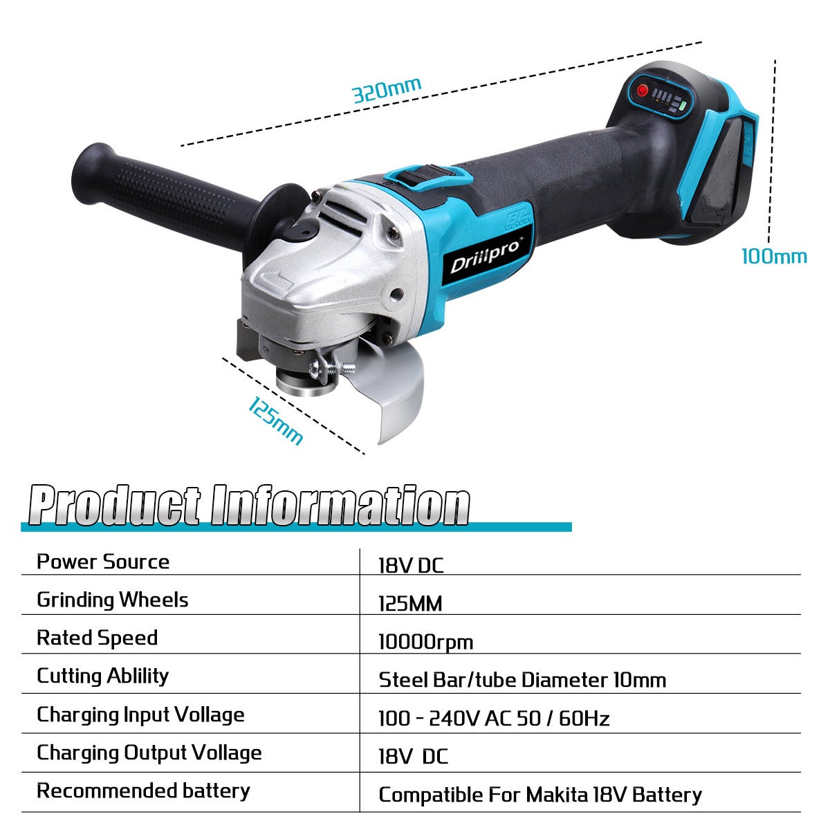 Meuleuse d'angle sans fil Disqueuse 125mm 18V Li-ion sans batterie (compatible avec Makita 18V) - 5