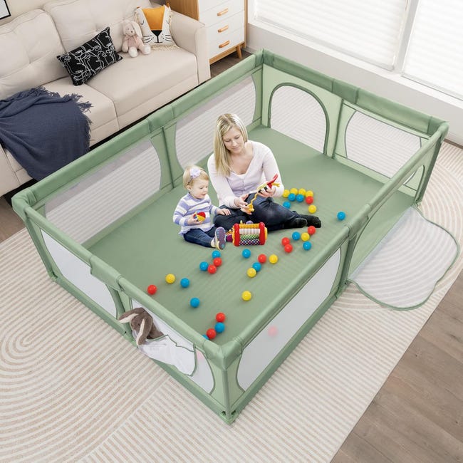 Box Per Bambini Piegevole Con Rete E Cerniera – 120x120x66 Cm – Verde Scuro