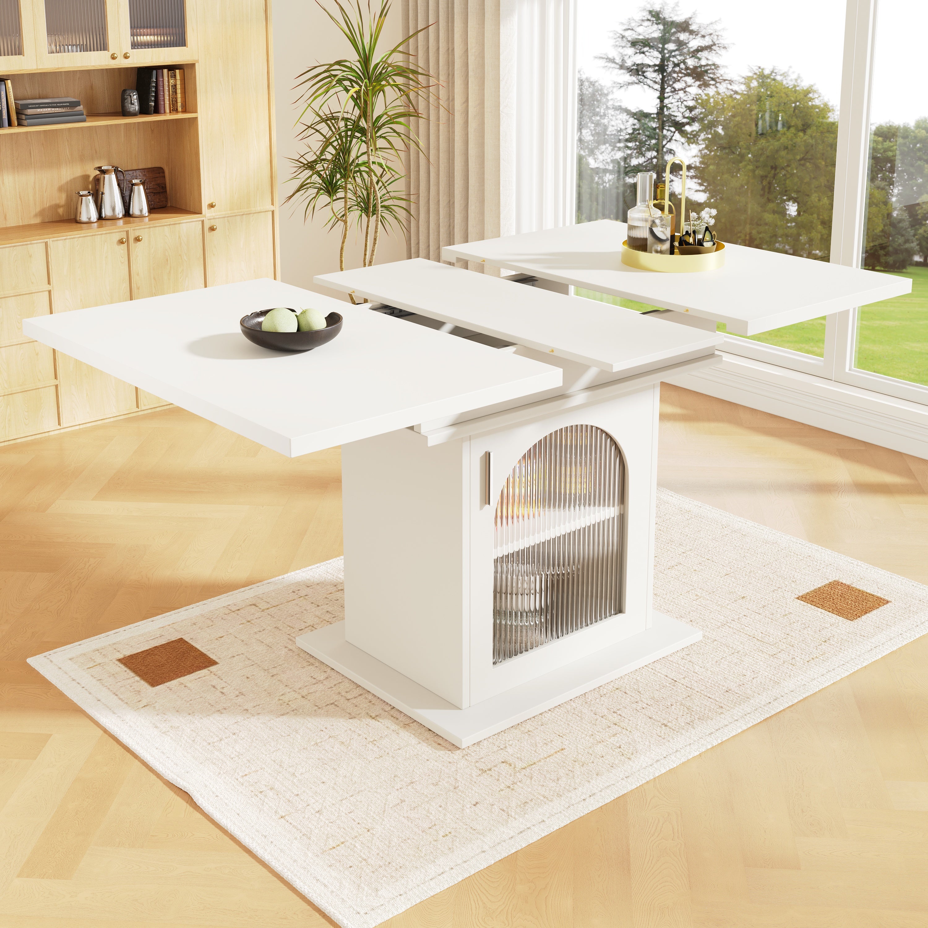 Rozkładany stół jadalny dla 4-6 osób z 1 drzwiami - 110/140 x 80 x 76 cm - drewno MDF - do kuchni i salonu - kolor biały