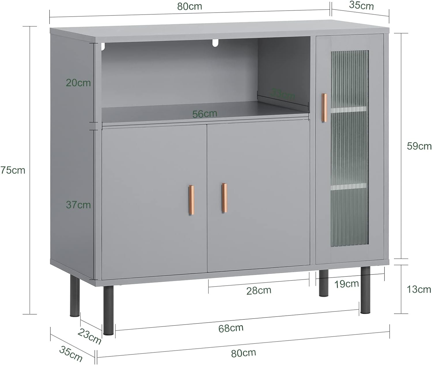 SoBuy FSB82-HG Buffet Armoire Multi-Rangement sur Pieds avec 1 Compartiment Ouvert et 3 Portes Gris - 3