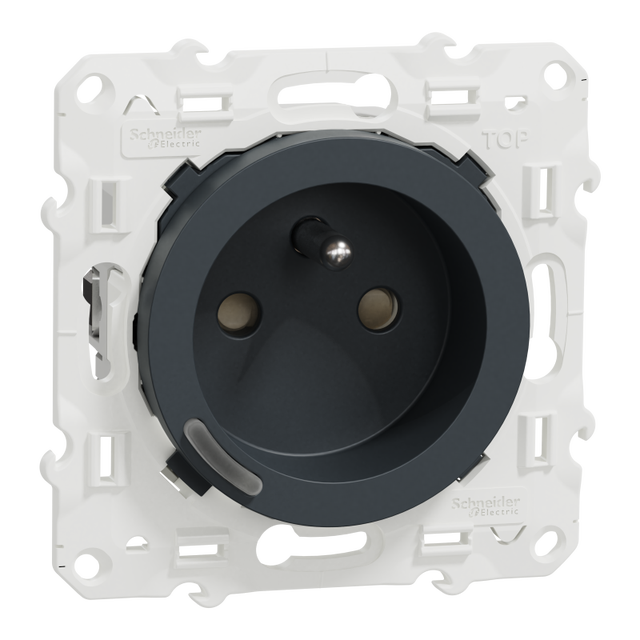 Prise ronde 2P+T connectée Wiser Odace Schneider Electric - Génération 2 - 16A - zigbee - Anthracite