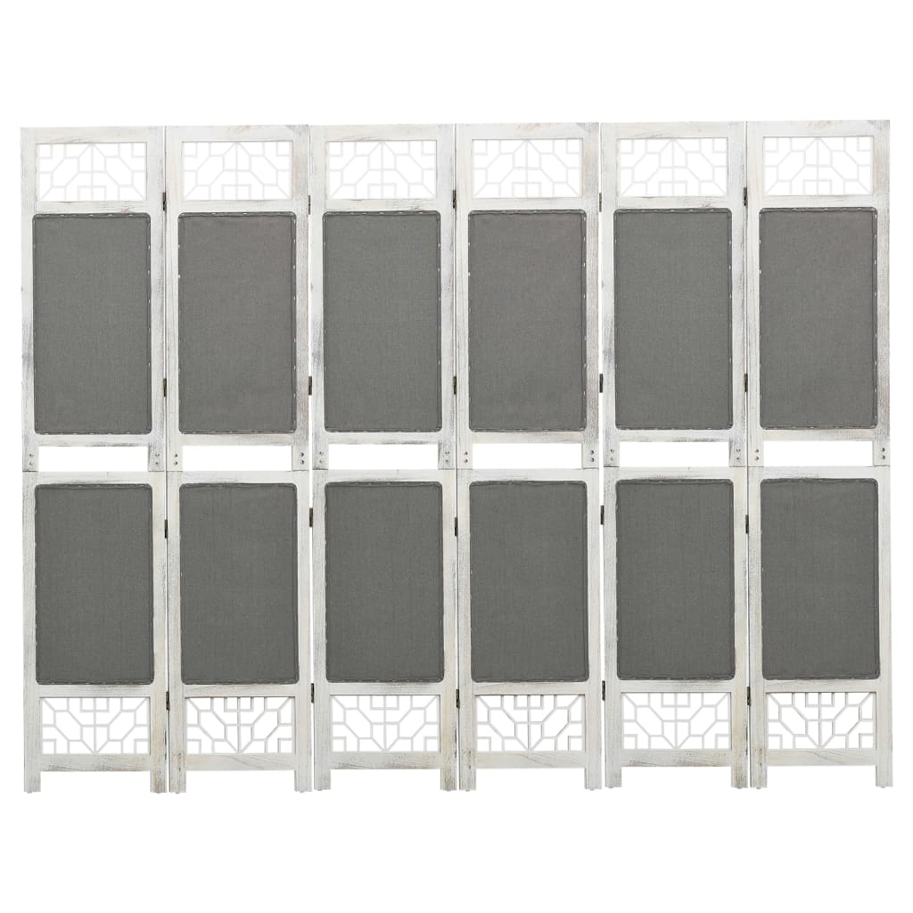 Biombo divisor de 6 paneles de tela gris 210x165 cm