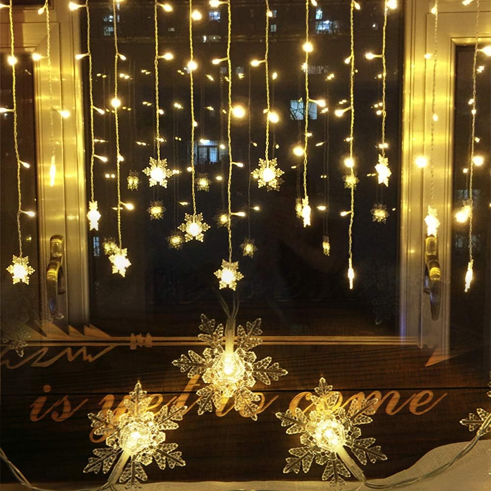Rideau lumineux flocon de neige, guirlande lumineuse 4M, décoration de fenêtre, noël, mariage, anniversaire-blanc chaud - 2