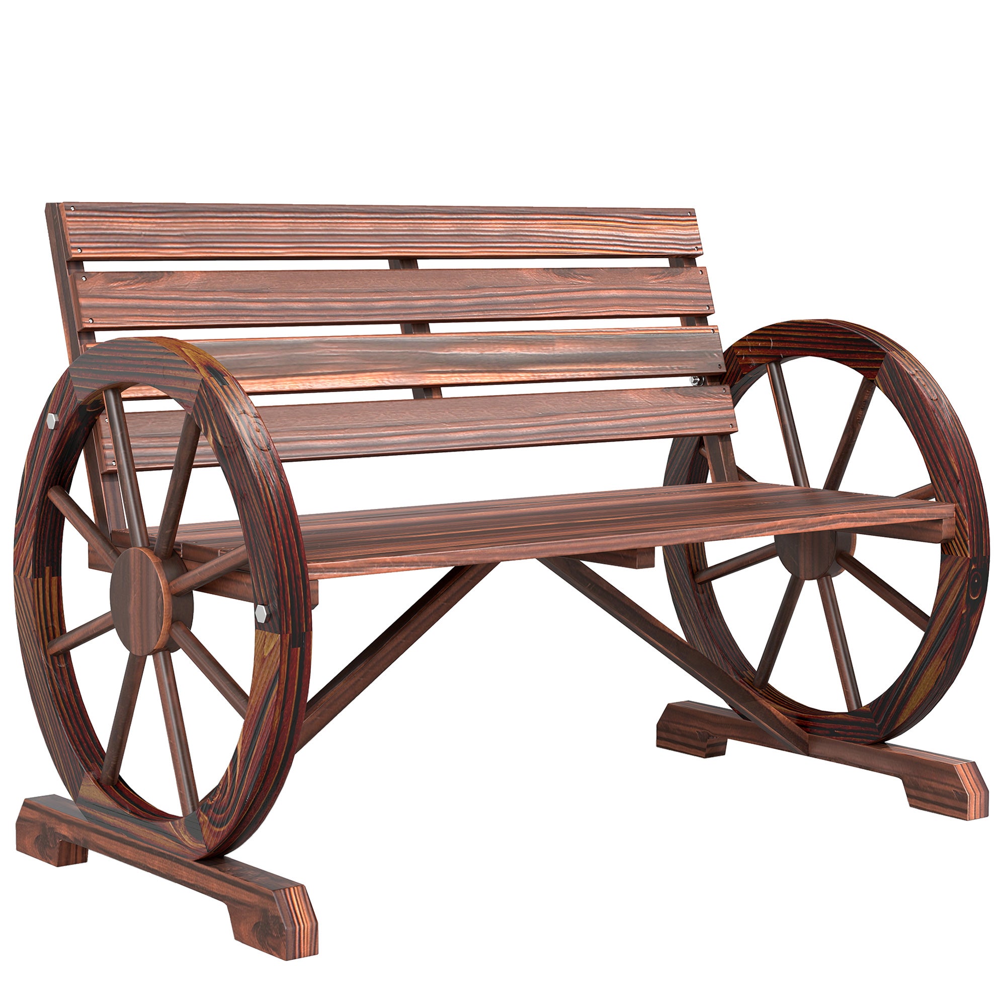 Banco jardín madera rústico 2 plazas 250kg - reposabrazos rueda 105x59x75cm