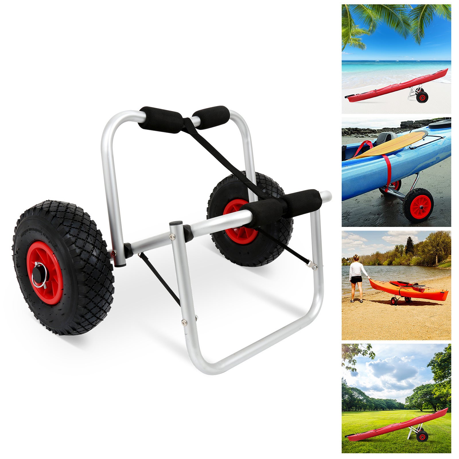Chariot De Transport Kayak/canoë – Largeur Réglable – Roues Anti-crevaison – Capacité 50 Kg – Aluminium – Pliable Avec Sangles
