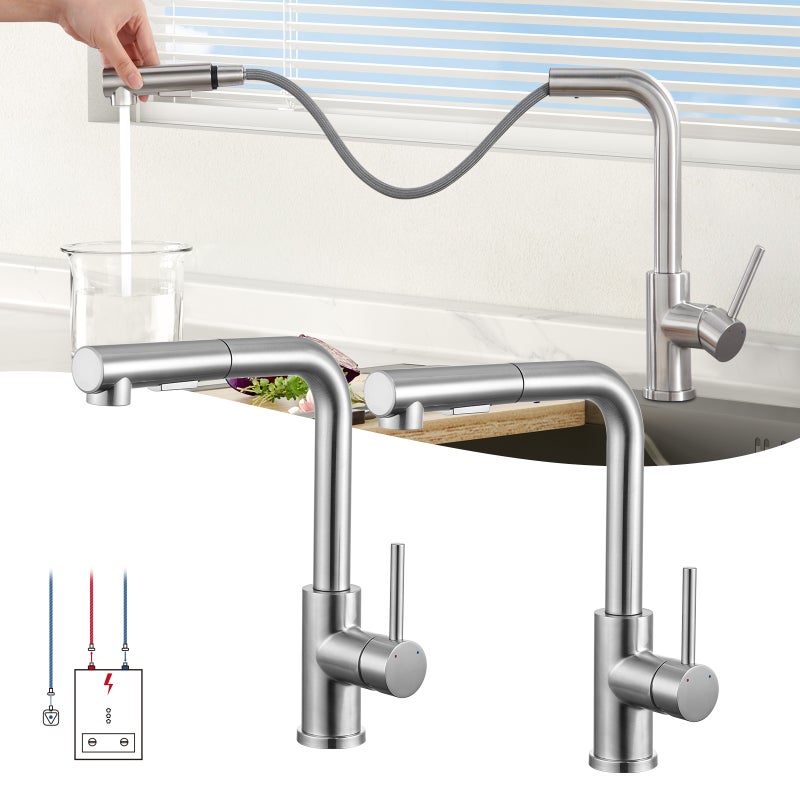 LOVHAUS Bateria Kuchenna Niskociśnieniowa, Bateria Kuchenna Wyciągana, Bateria Obrotowa 360° do Bojlera, 2 Sztuki w Zestawie