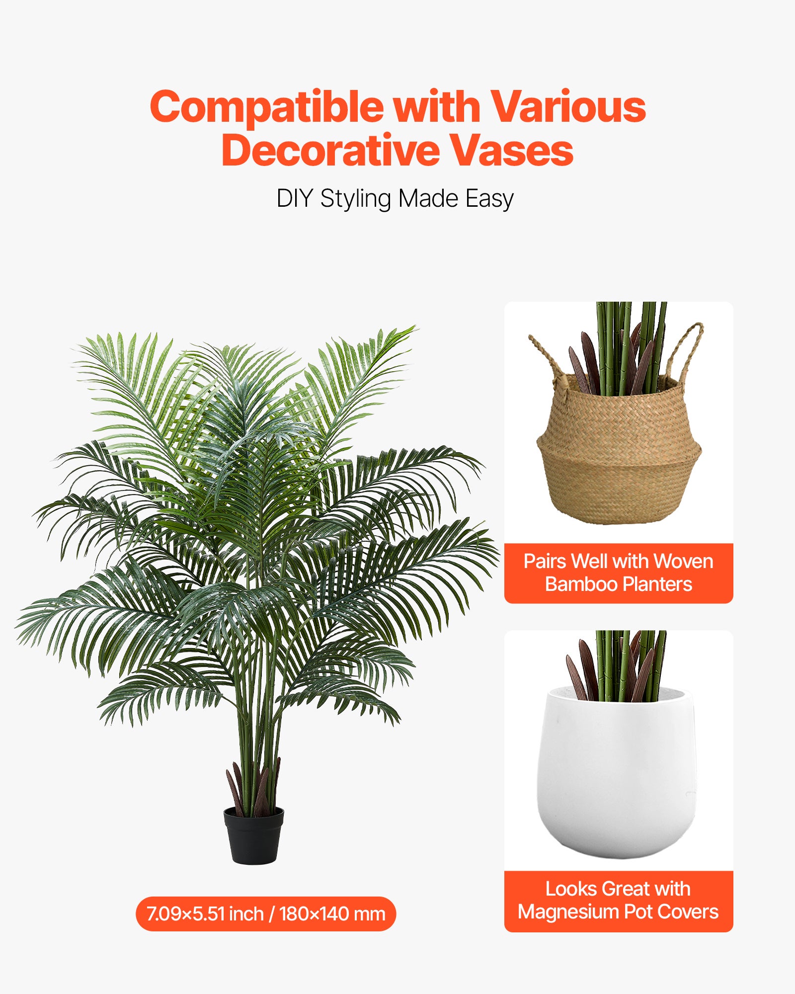 Palmier Artificiel Areca VEVOR, 1,8 m, Plante Artificielle Tropicale en Pot Blanc, pour Décoration d'Intérieur, Salon, Bureau, Intérieur et Extérieur - 5