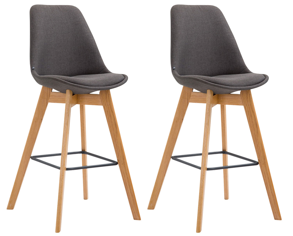 Set de 2 taburetes de bar metz tapizados en tela gris oscuro|natural
