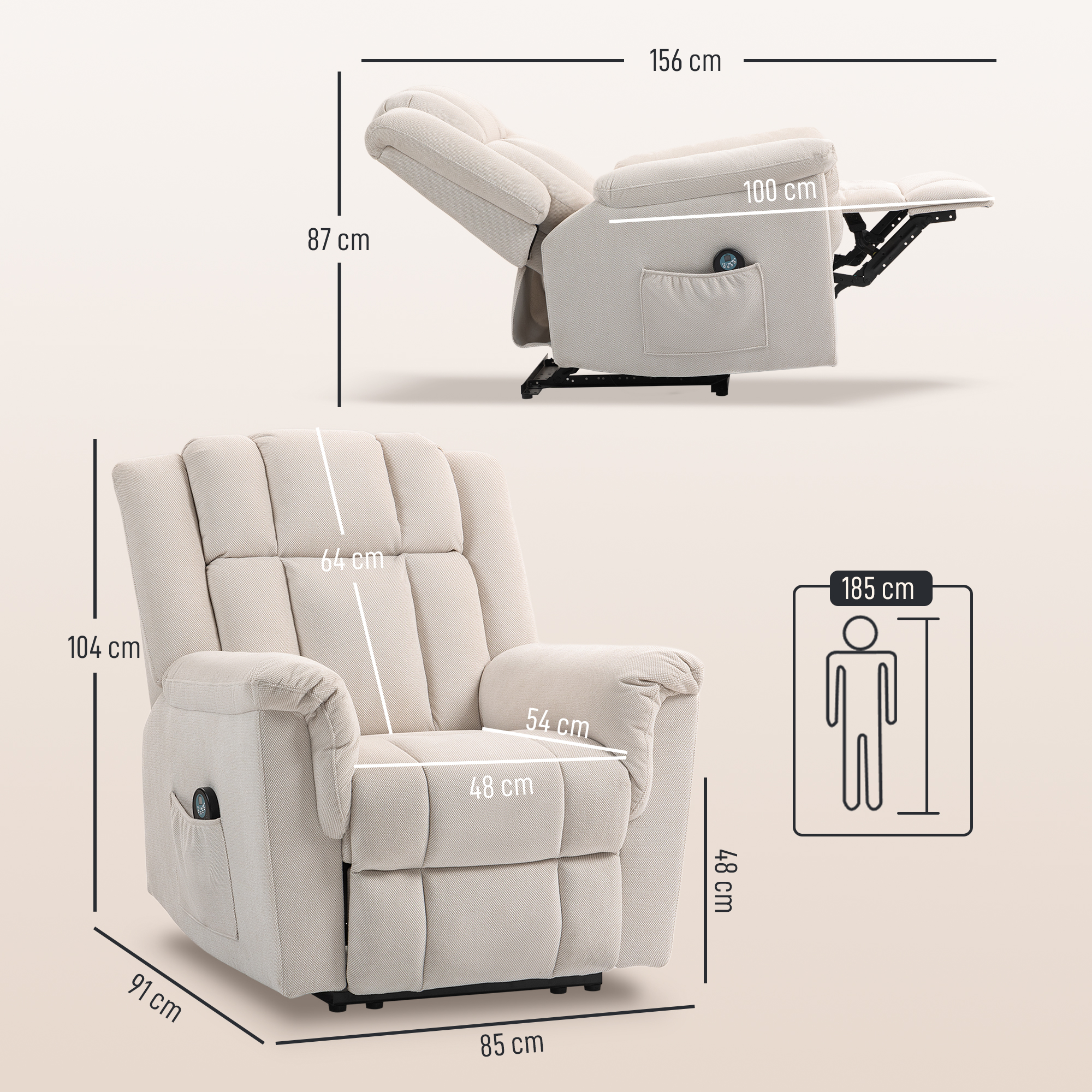 Fauteuil relax massant tissu chenille HOMCOM - 3