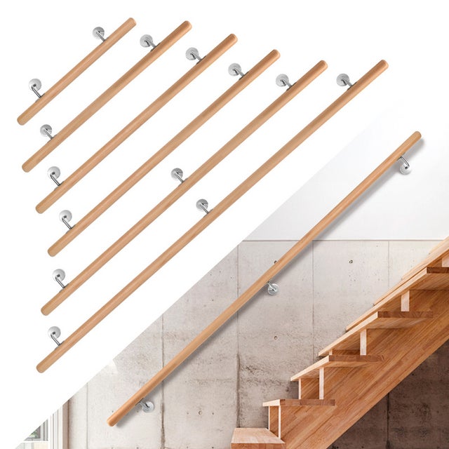 Guarda-corpo de faia de 80 cm com tachas metálicas, corrimão, balaustrada, suporte de Ø42 mm