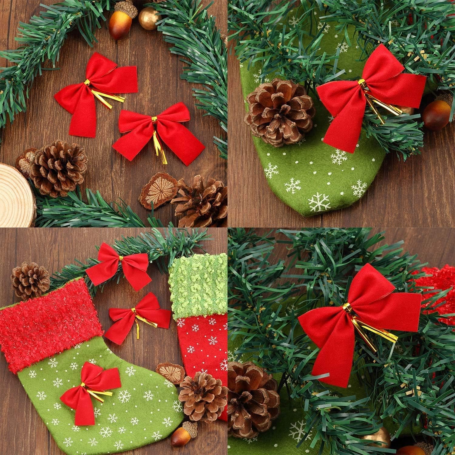 12 pezzi di fiocco di Natale rosso + 12 pezzi di fiocco di Natale dorato, fiocco rosso per albero di Natale, decorazione con fiocco per albero di Nata - 4
