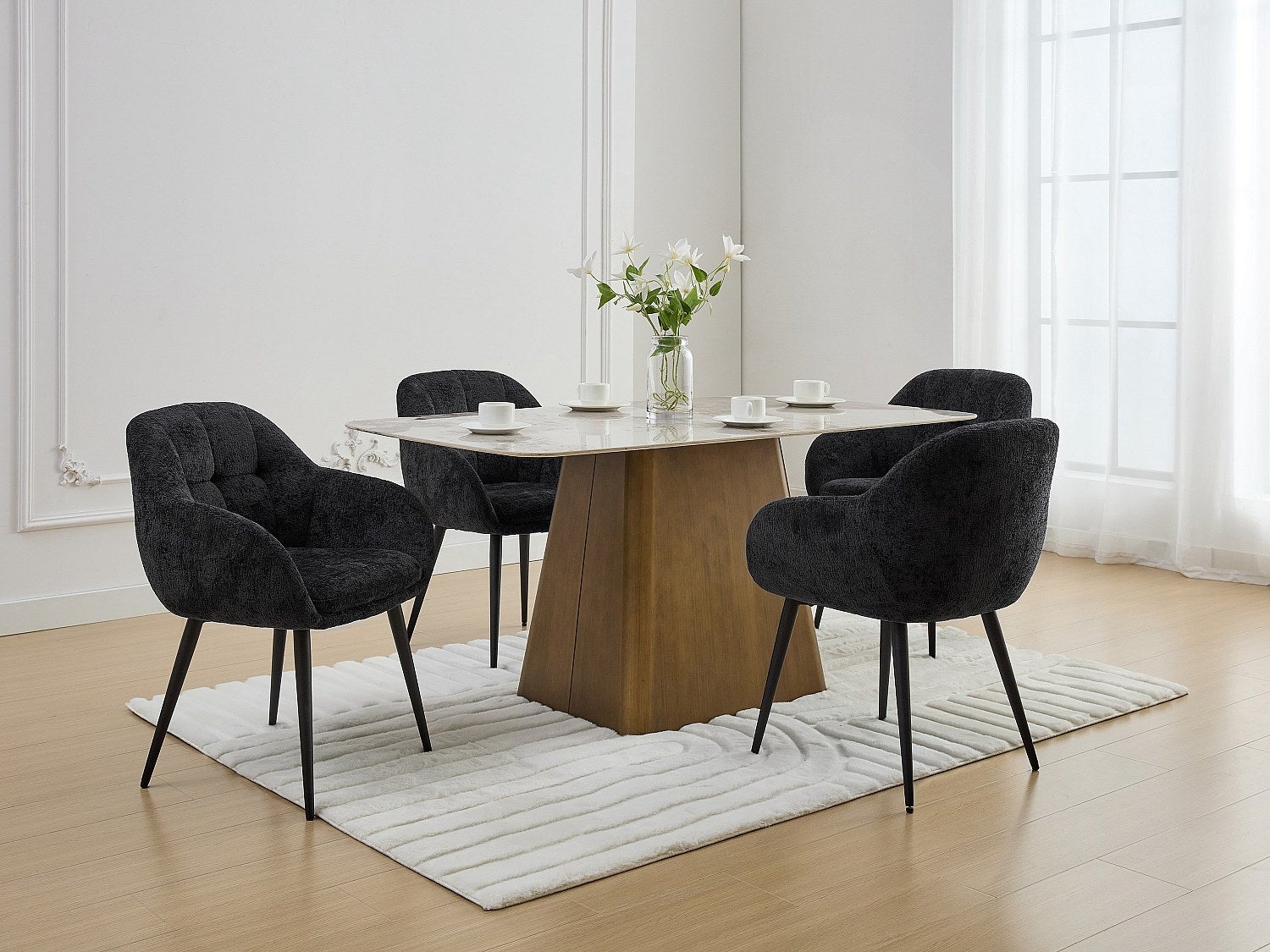 Zestaw 6 krzeseł z podłokietnikami z teksturowanej tkaniny i metalu - Czarny - LASSANDRA marki Pascal Morabito