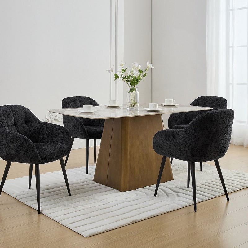 Zestaw 6 krzeseł z podłokietnikami z teksturowanej tkaniny i metalu - Czarny - LASSANDRA marki Pascal Morabito