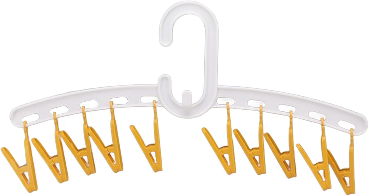 Żółty sznurek do suszenia ubrań, oszczędzający miejsce, wielofunkcyjny, zabezpieczający przed upadkiem, z plastikowymi klipsami do skarpetek, lekki i