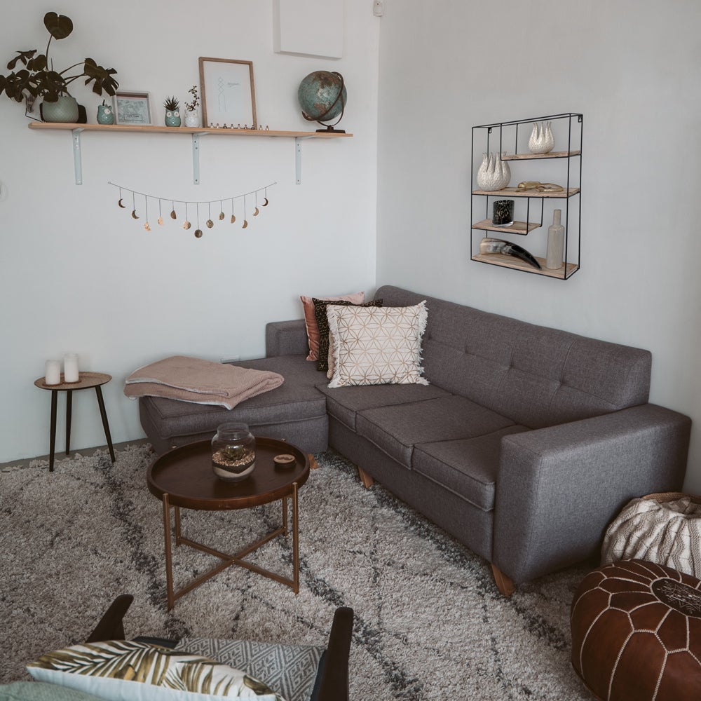 Etagère murale en métal noir - 4 planches en bois - Rectangulaire - 55x45x11 cm - 4